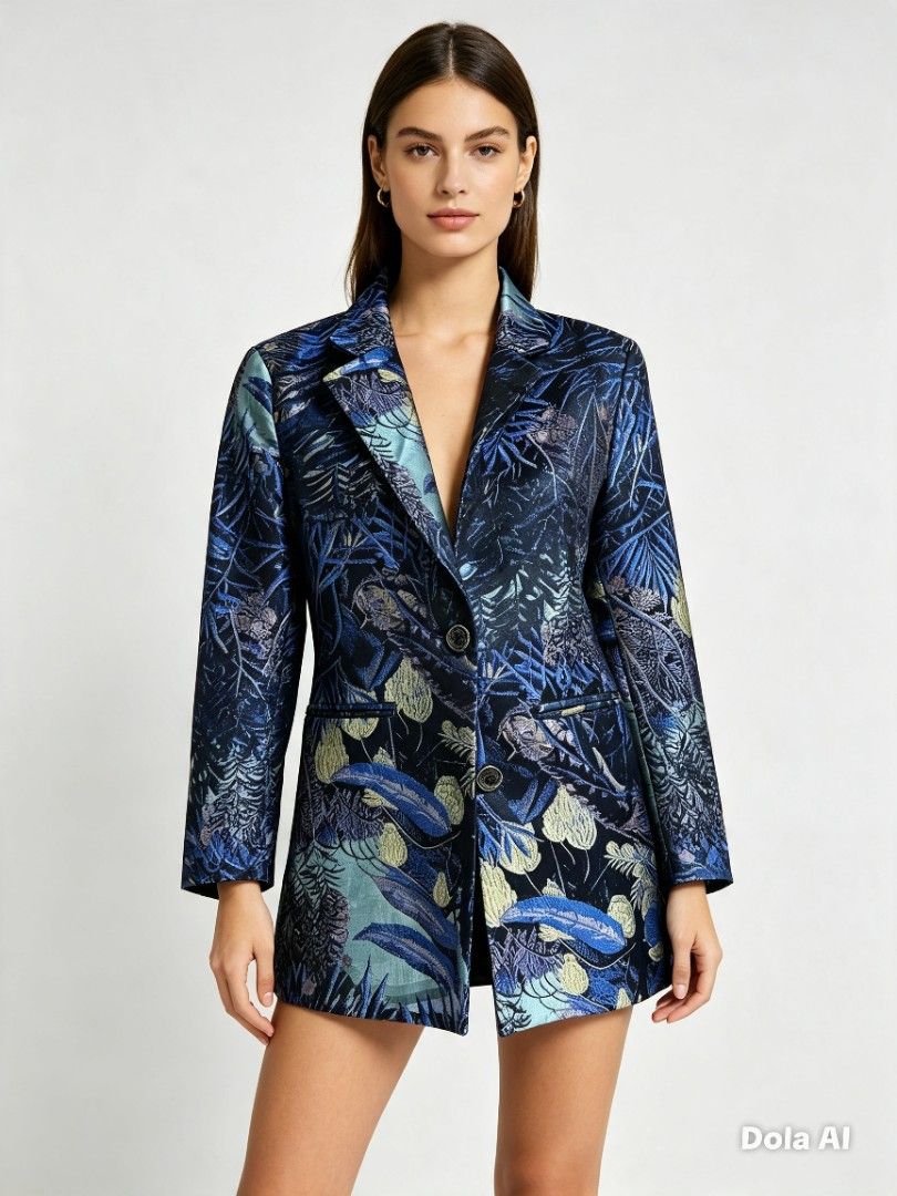 Blue Tropical Print Brocade Blazer (Category: Coats, Jackets and Outerwear) located in Caloocan City. Submitted by mylove326 (Listing ID 1463012018, Image 1). Description: - Rare Gorgeous blue blazer - Tropical leaf and bird print - Rich brocade fabric - Two-button front closure - Side pockets - Perfect statement piece for dressing up or down -Size: check photos.