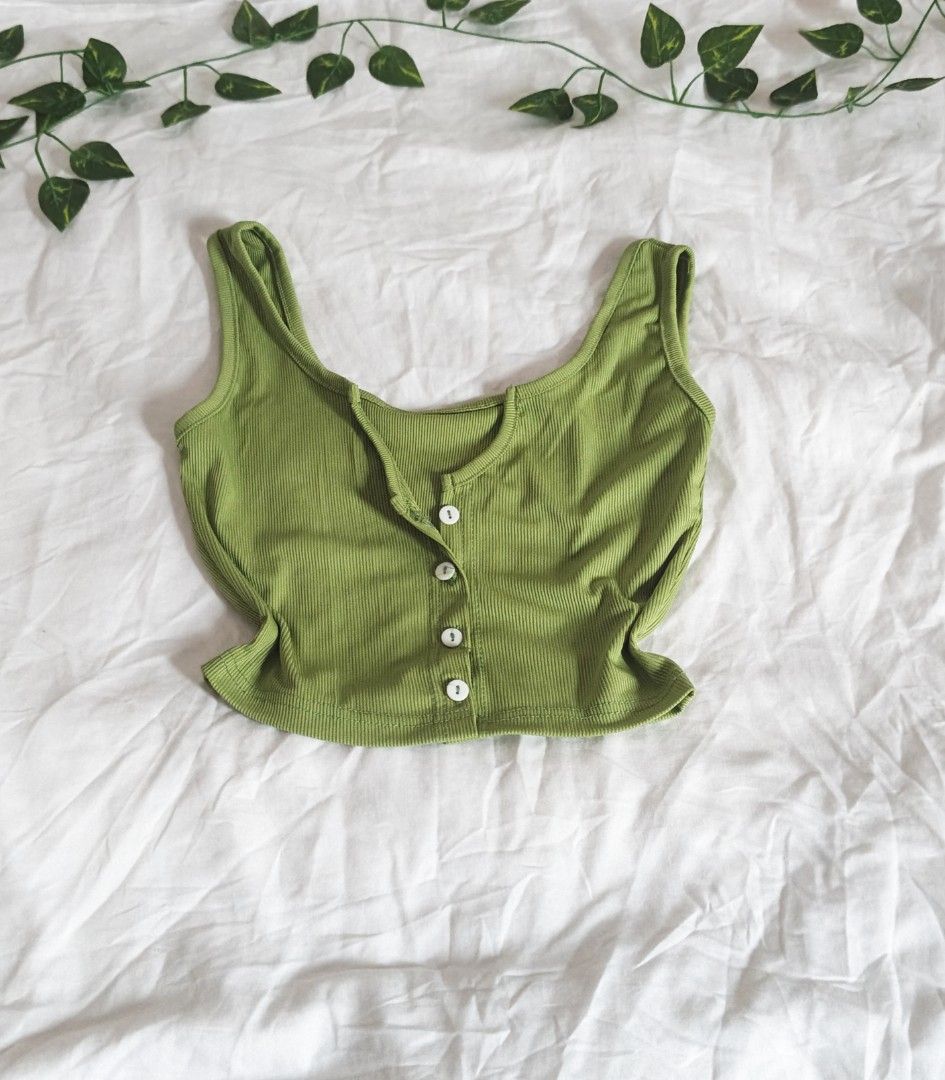 Bundle Tops (Category: Shirts) located in Manila. Submitted by aseyleo (Listing ID 1462896871, Image 1). Description: - Bundle of 4 tops - Includes: green ribbed button-up crop top, dark green ribbed tube top, light green waffle knit tee, beige basic tee - Versatile for casual wear - Mix and match for various looks.