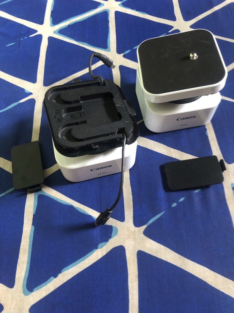Canon CT-V1 wireless pan cradle (Category: Gimbals & Stabilizers ) located in Quezon City. Submitted by markgolveo (Listing ID 1462900233, Image 1). Description: Canon CT-V1 wireless pan cradle Untested over a canon camera unit Both tested with batteries powers on 1pc missing to cover with cable connector 1pc with top cover no connector can attach the other connector from other unit into this unit Selling as is stated of its condition.