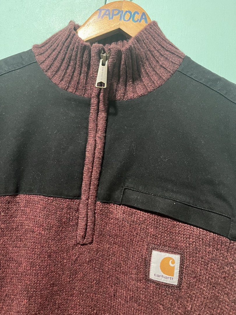 Carhartt Quarter Zip Wool Burgundy - Medium (Category: Coats, Jackets and Outerwear) located in Malaybalay. Submitted by tapiocasthrift (Listing ID 1462993389, Image 2). Description: Size: Medium Dimes: 23W (stretched) x 33L Color rate: 9/10 Color may vary due to lighting Excellent condition No issue.