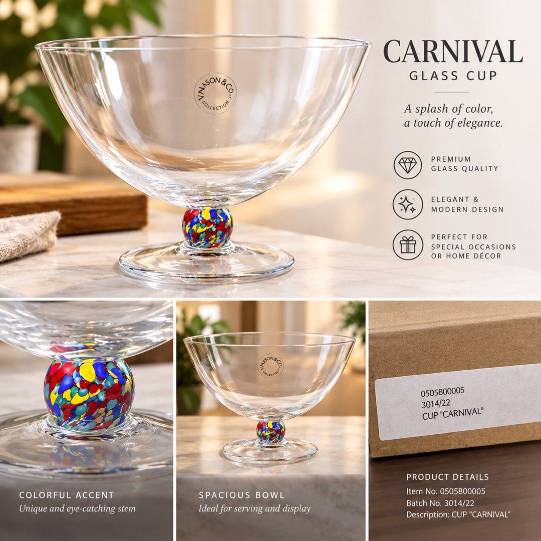 Carnival cup or fruit bowl (Category: Vases & Decorative Bowls) located in Antipolo. Submitted by queens.collections (Listing ID 1462960177, Image 1). Description: Height 5.5” Diameter 9.5” 11 pcs available Skukl628261c.