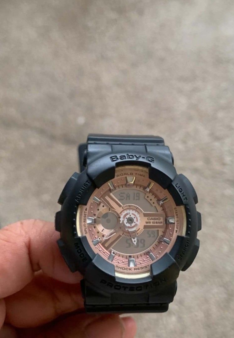 Casio Baby-G Shock Resistant Watch (Category: Women's Watches) located in Cagayan de Oro. Submitted by nadittelop78337 (Listing ID 1462949478, Image 1). Description: - Baby-G Watch - Color: Black with Rose Gold Accents - Features: World Time, WR 10 Bar, Shock Resistant - Display: Digital with Analog Hands - Strap: Black Rubber - Ideal for: Everyday Wear & Sports.