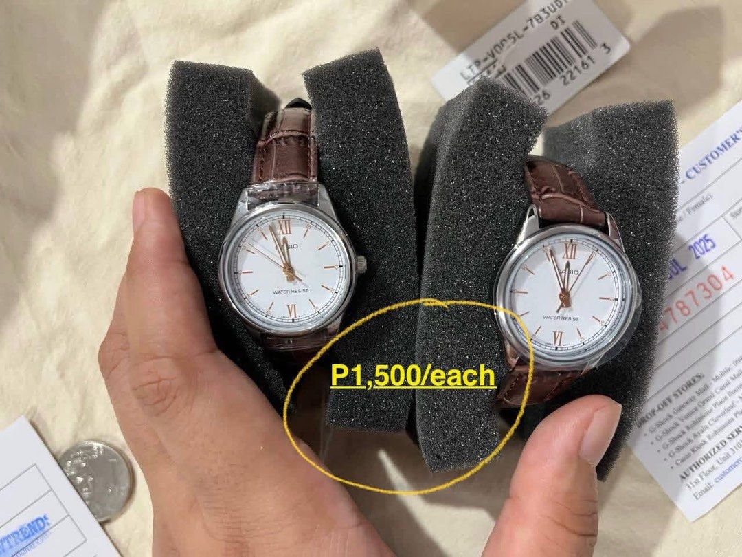 Casio Water Resist Watch with Brown Leather Strap (Category: Women's Watches) located in Cebu City. Submitted by maryjoyieeflores (Listing ID 1463046664, Image 3). Description: - Classic Casio Watch - White Face with Roman Numerals - Brown Leather Strap - Water Resistant - Includes Original Box (a bit dusty) and Manual - Price: P999 (non negotiable) - Feel free to send a message for any questions!.