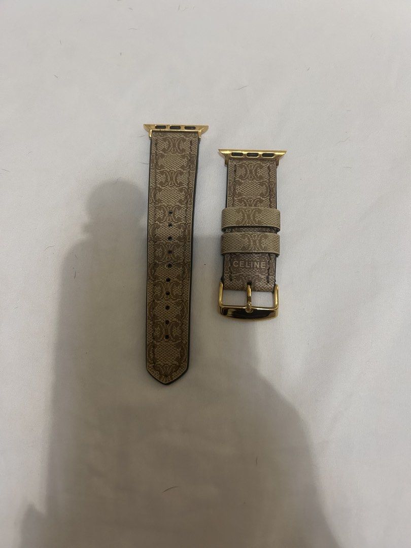 Celine Monogram Apple Watch Band 40MM (Category: Women's Watches) located in Bulacan. Submitted by kokokrunchynft (Listing ID 1462905788, Image 1). Description: - Authentic Celine monogram print leather strap. Re-worked from Auth Celine Bag. - Designed for Apple Watch - Elegant gold buckle closure - Includes both the top and bottom parts of the strap - Adds a touch of luxury and style to your wrist -Apple Watch NOT INCLUDED.