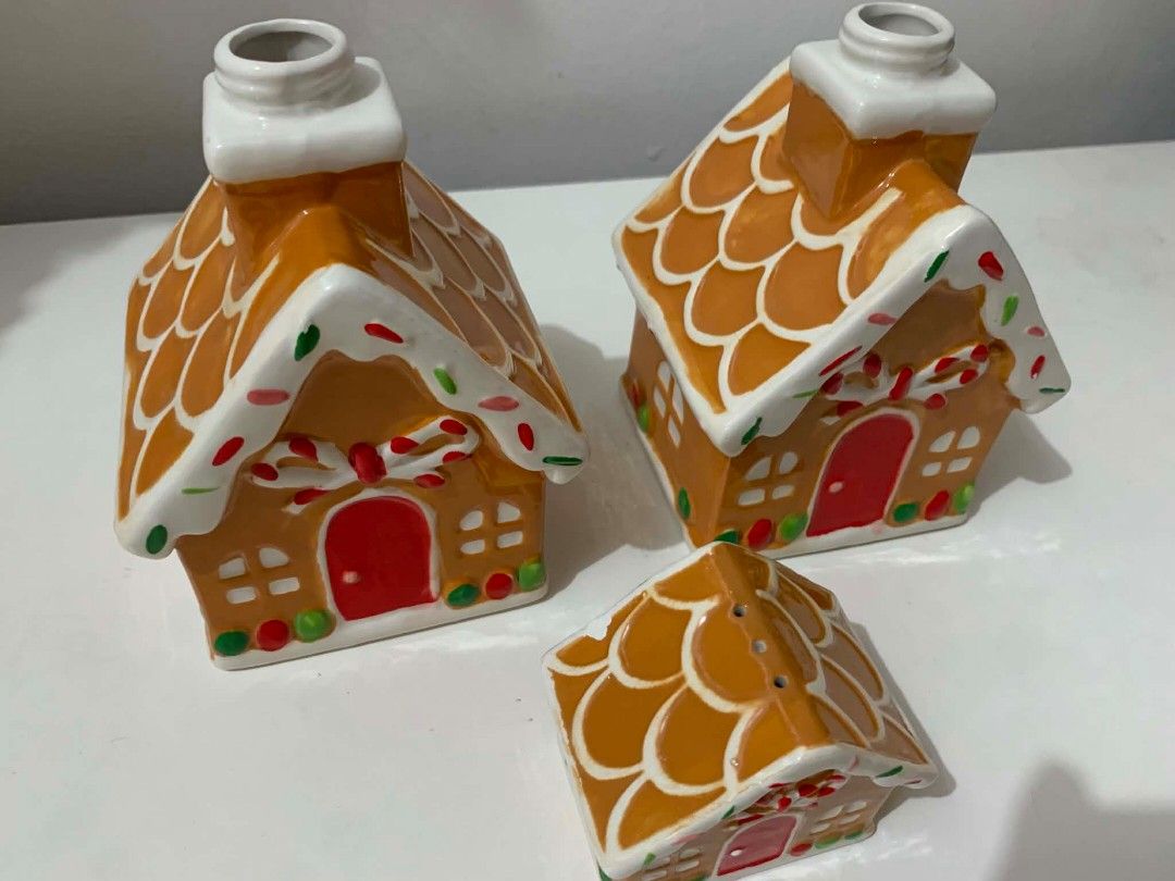 Ceramic Gingerbread House (Category: Bathroom & Kitchen Fixtures) located in Quezon City. Submitted by dfabloveverything (Listing ID 1462847348, Image 2). Description: - Made of Ceramic - Set of 3 for 350 - Big houses can be used as display or soap dispensers ( May nabibili po pump sa orange app 😁 ) - Small House - display or shaker but no stopper.