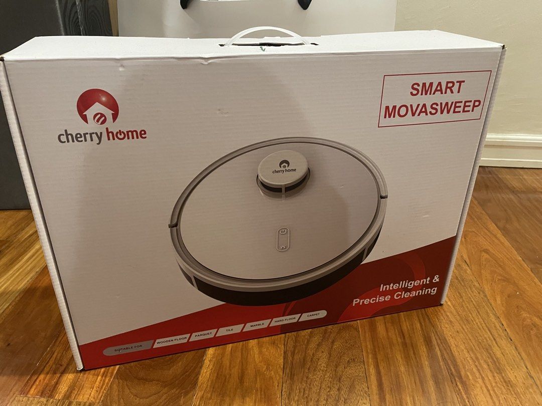Cherry Home Smart MovaSweep Robot Vacuum (Category: Vacuum Cleaner & Housekeeping) located in Quezon City. Submitted by mama_of_three (Listing ID 1463040467, Image 1). Description: - Smart Robot Vacuum with Laser Navigation - Live Map Memory for efficient cleaning - Large 800ml Dust Bin - 350ml Water Tank for mopping - Quiet Operation: Only 65db noise level - Powerful 2600Pa Suction Power - Long Battery Life: 120-150 minutes runtime - Covers larg
