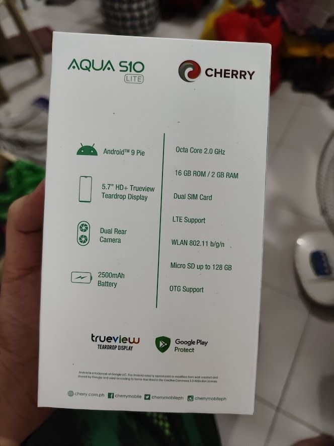 Cherry Mobile Aqua S10 Lite 16GB 2GB Ram Android 9 (Category: Other Mobile & Gadget Accessories) located in Quezon City. Submitted by cosmic_xhenon (Listing ID 1462899840, Image 2). Description: FOR ONLY 1.6K PRICE CLEARANCE SALE SELLING Cherry Mobile Aqua S10 Lite 16GB 2GB Ram Android 9 BRAND NEW COMPLETE PACKAGE BOX MANUALS PLASTICS CABLE CHARGER HEADSET BATTERY.