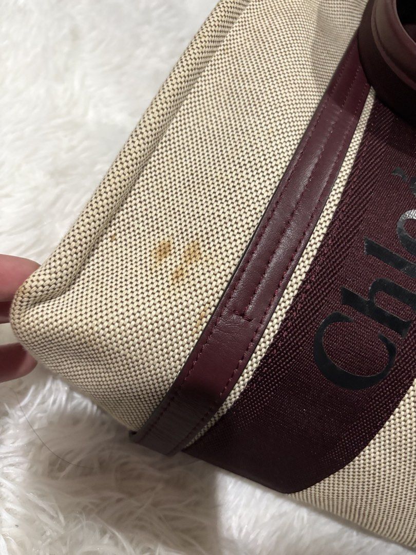 Chloe (Category: Luxury Bags & Wallets) located in Baguio. Submitted by rheaanne07 (Listing ID 1462885935, Image 3). Description: Muntik na maging orig 😉 coded at may sticker Same quality nya kay orig Chloe woody tote bag Medium burgundy (rare color) For keeps ulit if no one buys it 🫣 Prettyy With minimal stain.