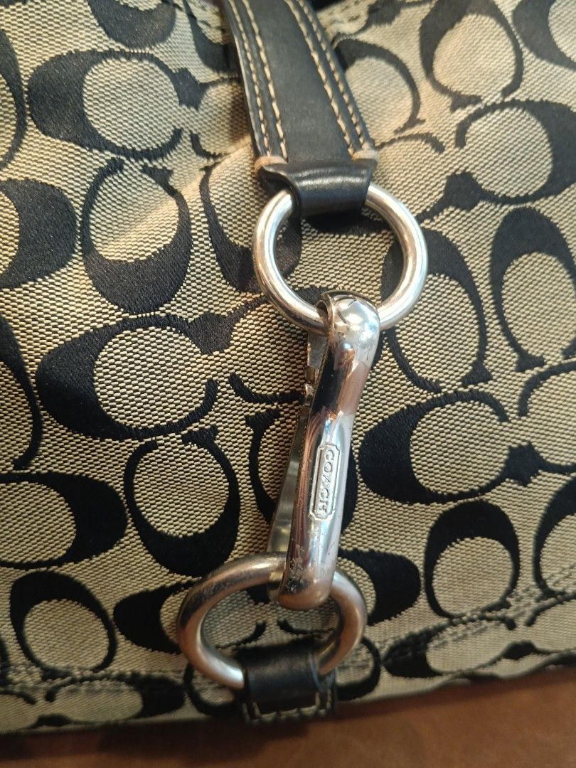 SUPER SALE Coach Rare Hamptons Monogram Canvas Shoulder Bag (Category: Luxury Bags & Wallets) located in Manila. Submitted by theorangewolf (Listing ID 1463022014, Image 2). Description: - Classic Coach monogram shoulder bag - Beige and black canvas with leather trim - Needs cleaning, pati hardwares -Excelent condition.