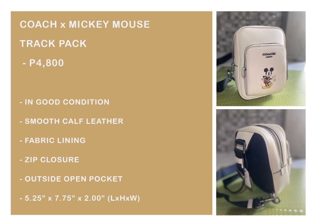 Coach x Disney Mickey Mouse Track Bag (Category: Luxury Bags & Wallets) located in Manila. Submitted by jaypallasi14998 (Listing ID 1462939578, Image 1). Description: .