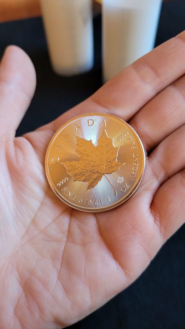 Coins/collectible (Category: Currency) located in Sariaya. Submitted by franck76 (Listing ID 1462889634, Image 3). Description: Canadian Silver Maple Leaf 1 oz .9999 Fine Silver – ₱4200 each 🇨🇦 Genuine Canadian Silver Maple Leaf • 1 troy oz / 31.1 grams • .9999 fine silver (99.99% pure) • Official Royal Canadian Mint coins • Brand new / uncirculated condition • Kept in official tubes • 50 pieces available — 2 official tubes of 25 Discount avail