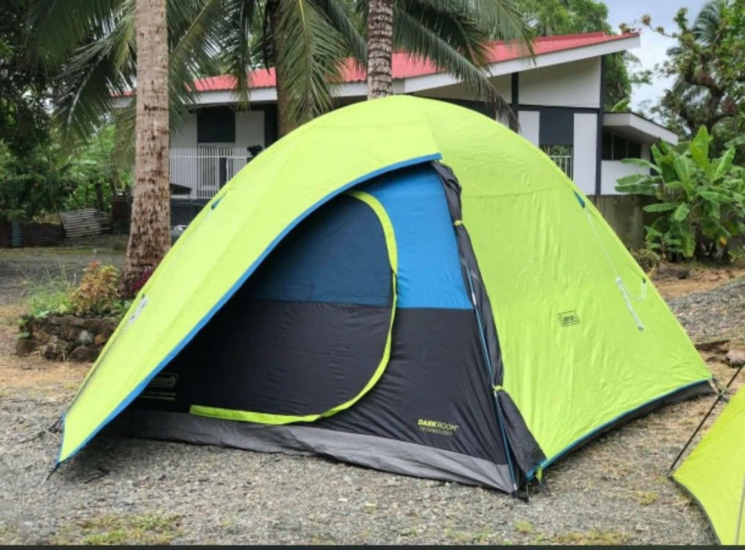 Coleman Darkroom Technology Tent (Category: Hiking & Camping) located in Abucay. Submitted by cristineca20489 (Listing ID 1463038736, Image 1). Description: - Coleman tent featuring Darkroom Technology to block out light for improved sleep. - Eye-catching bright lime green exterior. - Includes a convenient black carry bag with red straps. - Ideal for all your camping adventures..