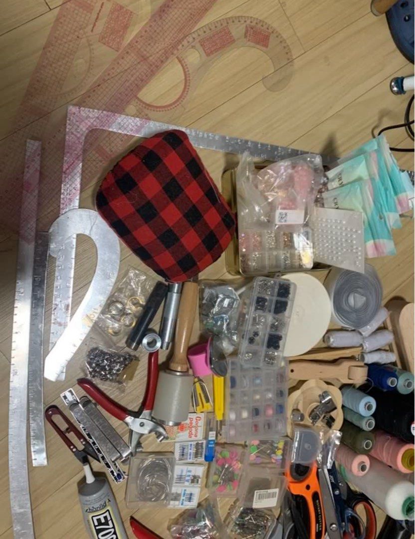 Complete Sewing Supplies (Category: Craft Supplies & Tools) located in Quezon City. Submitted by valliliee (Listing ID 1462949310, Image 3). Description: Supplies included: - 2 fabric sheers - 1 paper scissors - 1 pinking sheers - 1 rotary cutter with extra blades - 1 electric cutter - 1 hard ware scissors - 1 snipper - Sewing cones and spools - Bobbins (most come filled with thread) - Elastic threads - Invisible thread - Tailors clapper, hem and