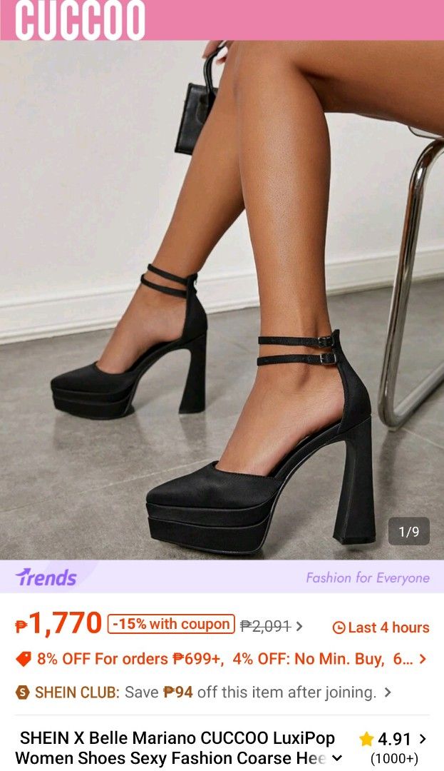 Cuccoo Platform Heels (Category: Heels) located in Manila. Submitted by shaneicawat (Listing ID 1463023261, Image 2). Description: Foot length: 22.95cm Heel height: 12.6cm Platform height: 4.3cm No flaws, worn once for graduation. Loc: Novaliches Zabarte.