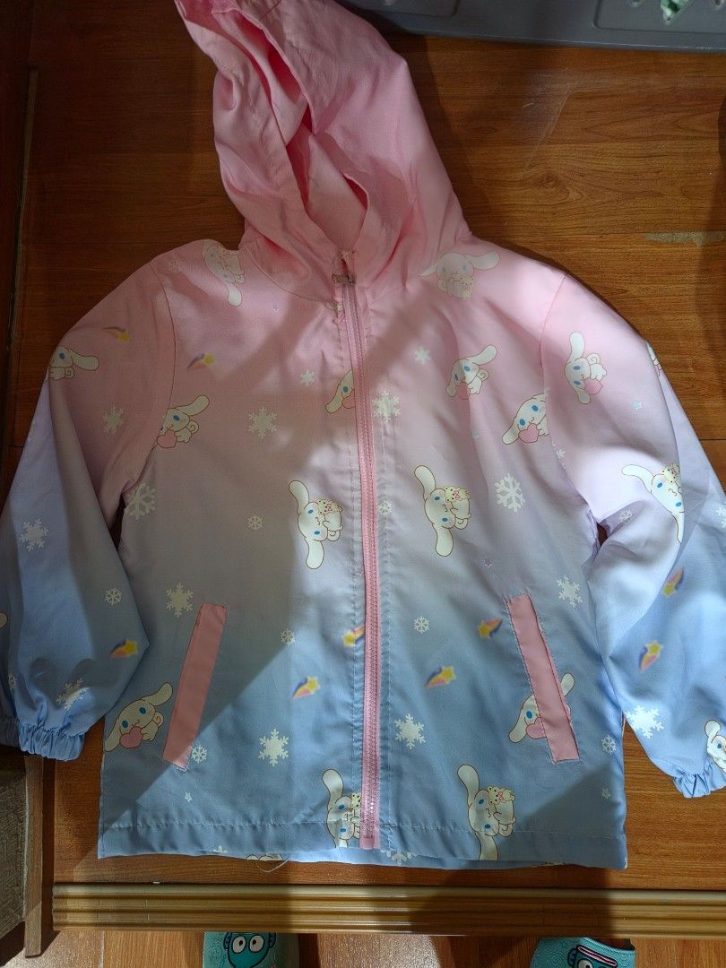 Cute Cinnamoroll Gradient Pink Blue Zip-Up Jacket (Category: Coats, Jackets and Outerwear) located in Quezon City. Submitted by flowercharm (Listing ID 1463019169, Image 1). Description: - Adorable Cinnamoroll print jacket for 6 to 8 year old - Beautiful pink to blue gradient design - Features cute snowflake and ice cream cone details - Two front pockets with stylish pink trim - Elastic cuffs for a comfortable fit - Ideal for casual outings or as