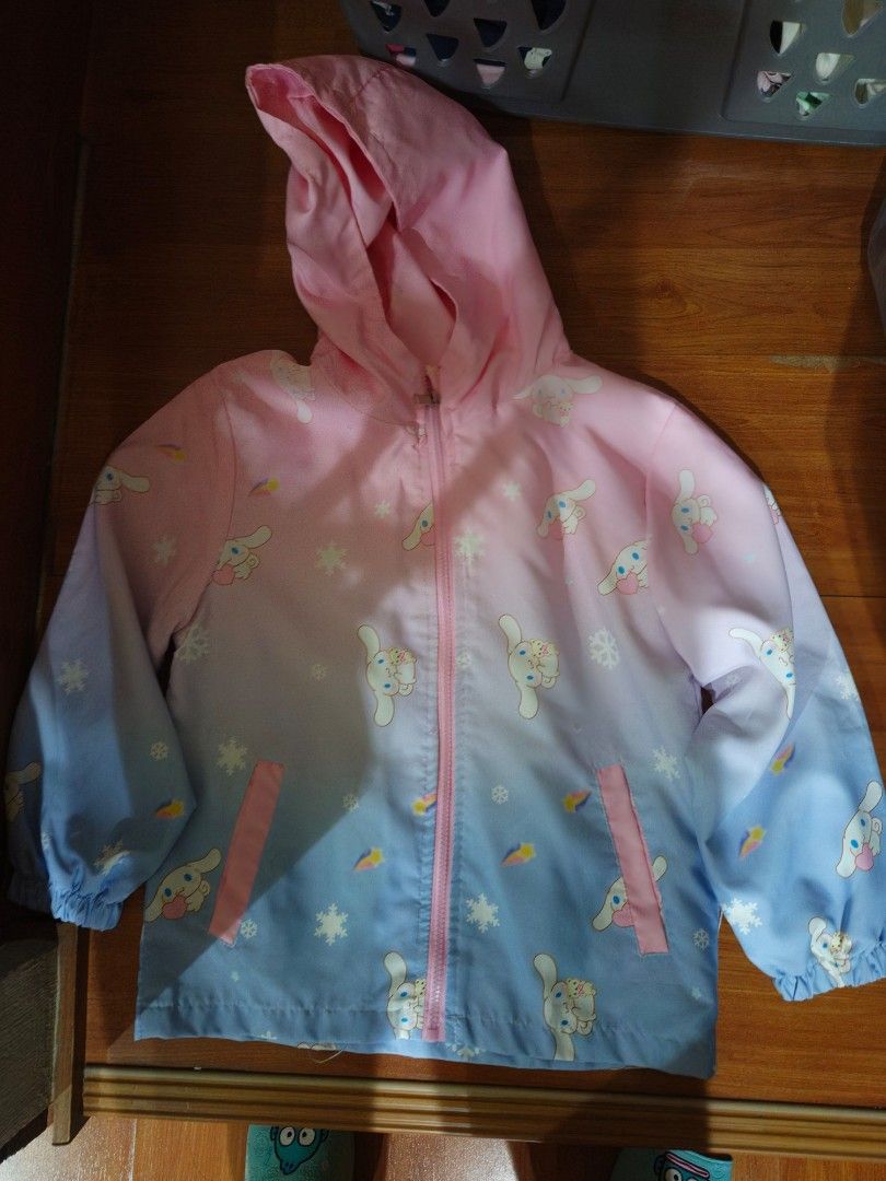 Cute Cinnamoroll Gradient Pink Blue Zip-Up Jacket (Category: Coats, Jackets and Outerwear) located in Quezon City. Submitted by flowercharm (Listing ID 1463019169, Image 3). Description: - Adorable Cinnamoroll print jacket for 6 to 8 year old - Beautiful pink to blue gradient design - Features cute snowflake and ice cream cone details - Two front pockets with stylish pink trim - Elastic cuffs for a comfortable fit - Ideal for casual outings or as