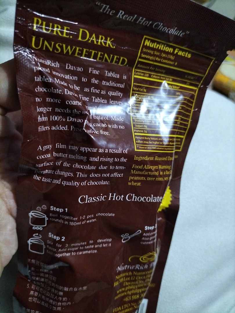Davao Fine Tablea (Category: Local Eats) located in Quezon City. Submitted by wowas.anik_aniks (Listing ID 1463076675, Image 2). Description: 100% pure chocolate.