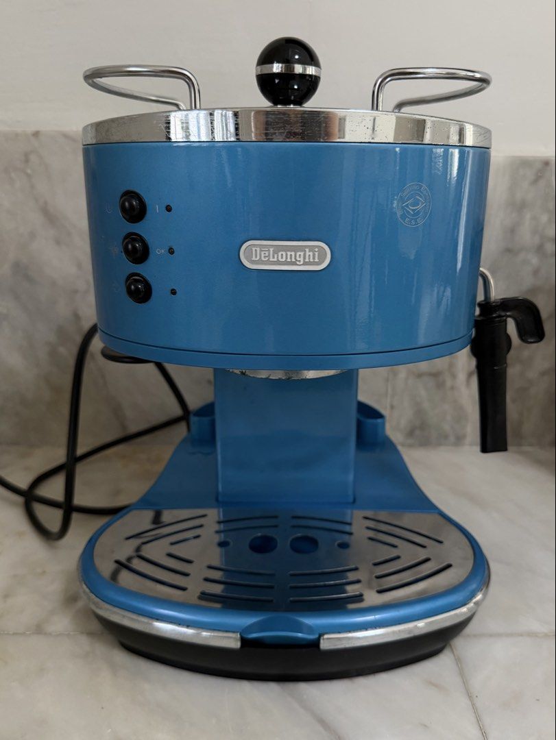 DeLonghi Blue Espresso Machine with Accessories (Category: Coffee Machines & Makers) located in Caloocan City. Submitted by erokawaii (Listing ID 1462887228, Image 1). Description: De’Longhi Icona ECO310.B Color: Azure Blue / high-gloss blue Type: ECO310.B Working properly Original water tank Portafilter 1-cup & 2-cup filters Tamper Voltage: 220-240 V, 50/60 Hz Power: 1100 W Pump pressure: 15 bar Water tank: 1.4 L ❗️Bagong Barrio Caloocan.