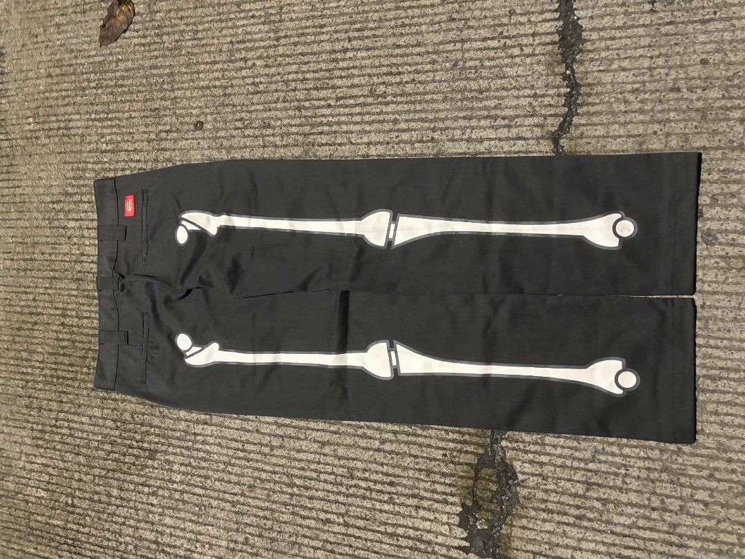 Dickies Pants with Skeleton Bone Print (Category: Jeans) located in Las Pinas. Submitted by akositroyvhaha (Listing ID 1462923352, Image 1). Description: - Dark grey Dickies workwear pants - Features a unique white skeleton bone print down the legs - Classic Dickies style with a graphic twist - Perfect for casual wear or a statement outfit.