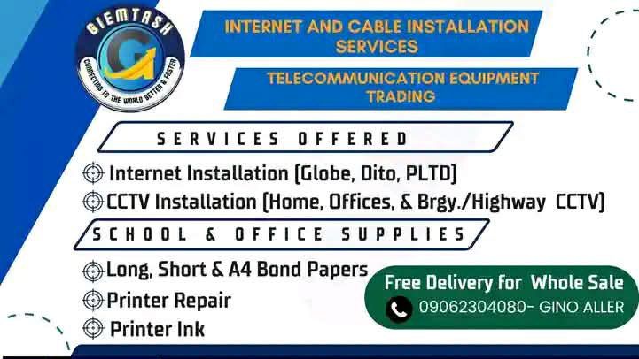 Dito wifi with installation (Category: Announcements) located in Roxas City. Submitted by giemtash_vince (Listing ID 1463008096, Image 2). Description: Giemtash Internet and cable installation services the only Authorize installer partner of DITO telecom.. providing consistent wireless Internet connection... anywhere... Just call or txt 09945309211 FB: Gapryong Kim (Cat Profile) Service offer 5g connection up to 500mbps unlimited Selected areas @
