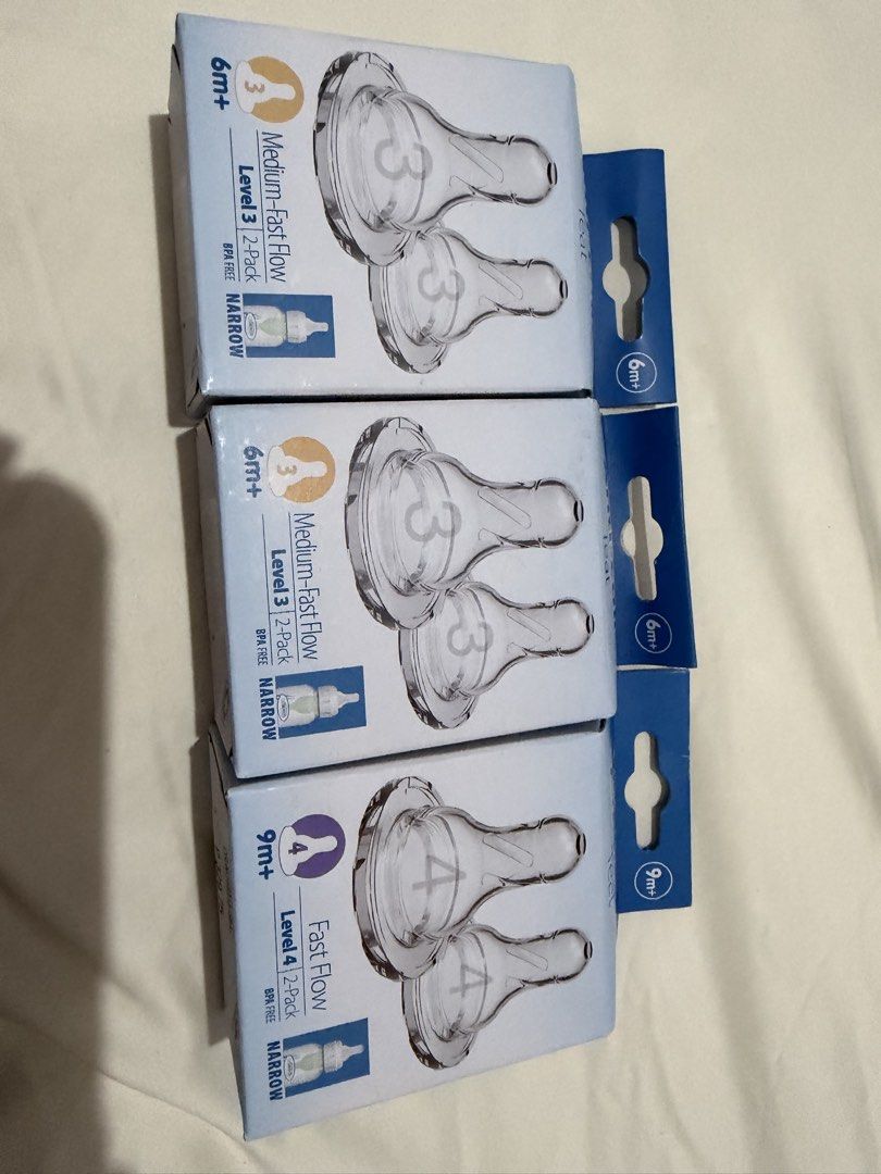 Dr. Brown Medium-Fast Flow & Fast Flow Nipples (Level 3 & 4) (Category: Breastfeeding & Bottle Feeding) located in Quezon City. Submitted by amb0413 (Listing ID 1463079362, Image 1). Description: - Three sealed packs of Dr. Brown narrow nipples - 2 packs: Level 3 Medium-Fast Flow (6m+) - 1 pack: Level 4 Fast Flow (9m+) - All nipples are BPA-free - Ideal as spares or for transitioning to faster flow.