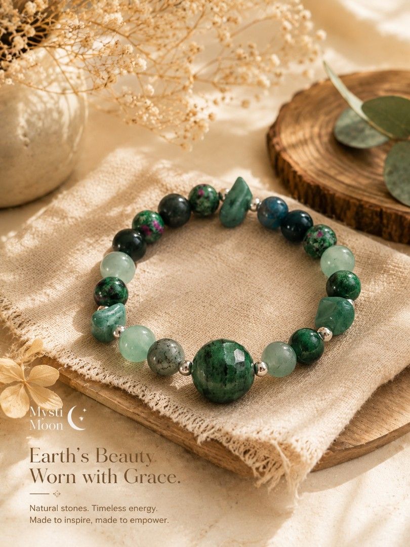 duobao bracelet (green color) (Category: Bracelets) located in Manila. Submitted by mystimoon (Listing ID 1462900908, Image 1). Description: A mix stone with touch of green 16cm 8mm beads with chips stone with faceted agate center stone.