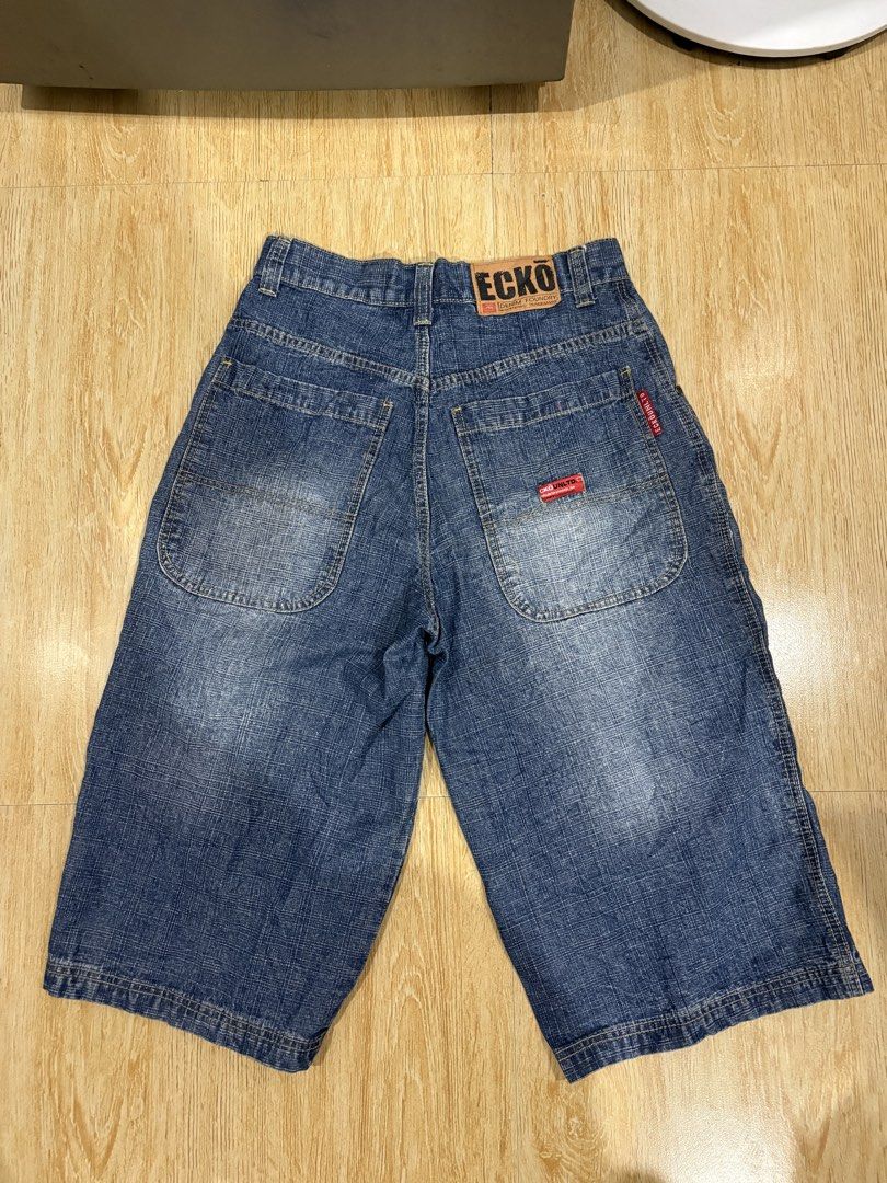 Ecko long jorts (Category: Shorts) located in Tarlac. Submitted by jordan_1993 (Listing ID 1462889330, Image 2). Description: These are a pair of vintage Ecko Unltd. baggy medium-wash denim jorts with large back pockets and a leather waist patch. 30x26x10.