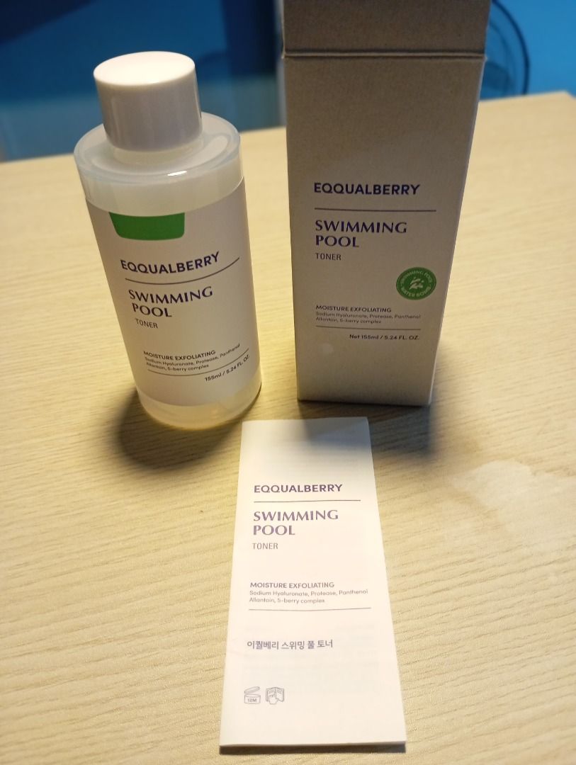 Equalberry Swimming Pool Toner 155ml (Category: Face Care) located in Caloocan City. Submitted by metaroro (Listing ID 1463085710, Image 3). Description: Equalberry Swimming Pool Toner 155ml Condition: Lightly Used, used once a day for 1 week. (see image 1 above) Where I bought it: KBeauty Cafe (trusted, authentic KBeauty seller from orange app. See image 6 above) Why so cheap: Used it for 1 week, and I have orange app VIP subscription so more di