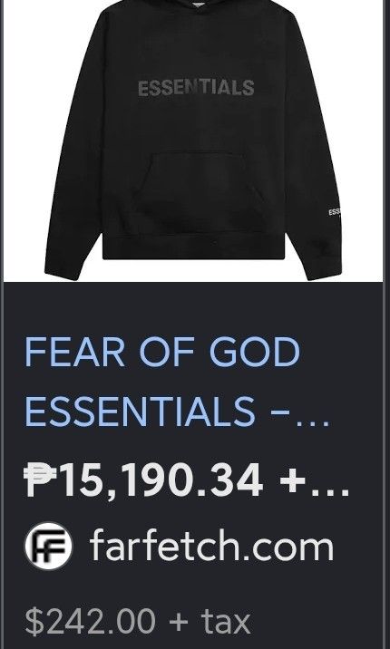 Essentials Black hoodie (Category: Coats, Jackets and Outerwear) located in Quezon City. Submitted by quin.6_sell (Listing ID 1462926113, Image 2). Description: .