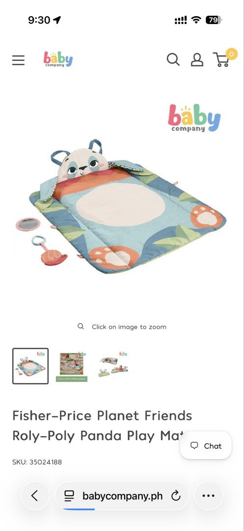 Fisher-Price Play Mat (Category: Infant Playtime) located in San Juan City. Submitted by mnatividad (Listing ID 1463013266, Image 2). Description: - Fisher-Price Planet Friends Roly-Poly Panda Play Mat - Removed from box but never used and just stored - missing the mirror and other attachment so play mat only.