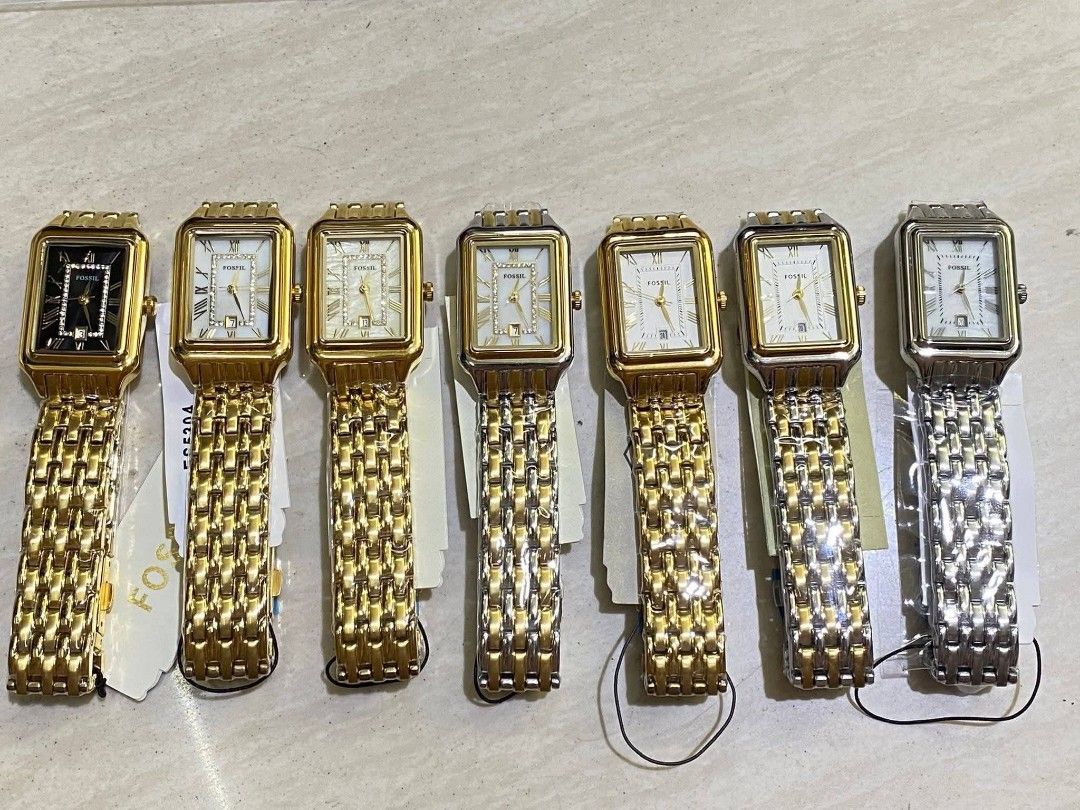 Fossil Rectangular Watch - Gold & Silver Tones (Category: Women's Watches) located in Manila. Submitted by chaionlineshop (Listing ID 1462995412, Image 1). Description: - Elegant Fossil watches - Rectangular face - Gold-toned metal band - Available in all gold or two-toned (gold/silver) - Roman numeral hour markers - Some models feature diamond accents - All watches come with original tags.