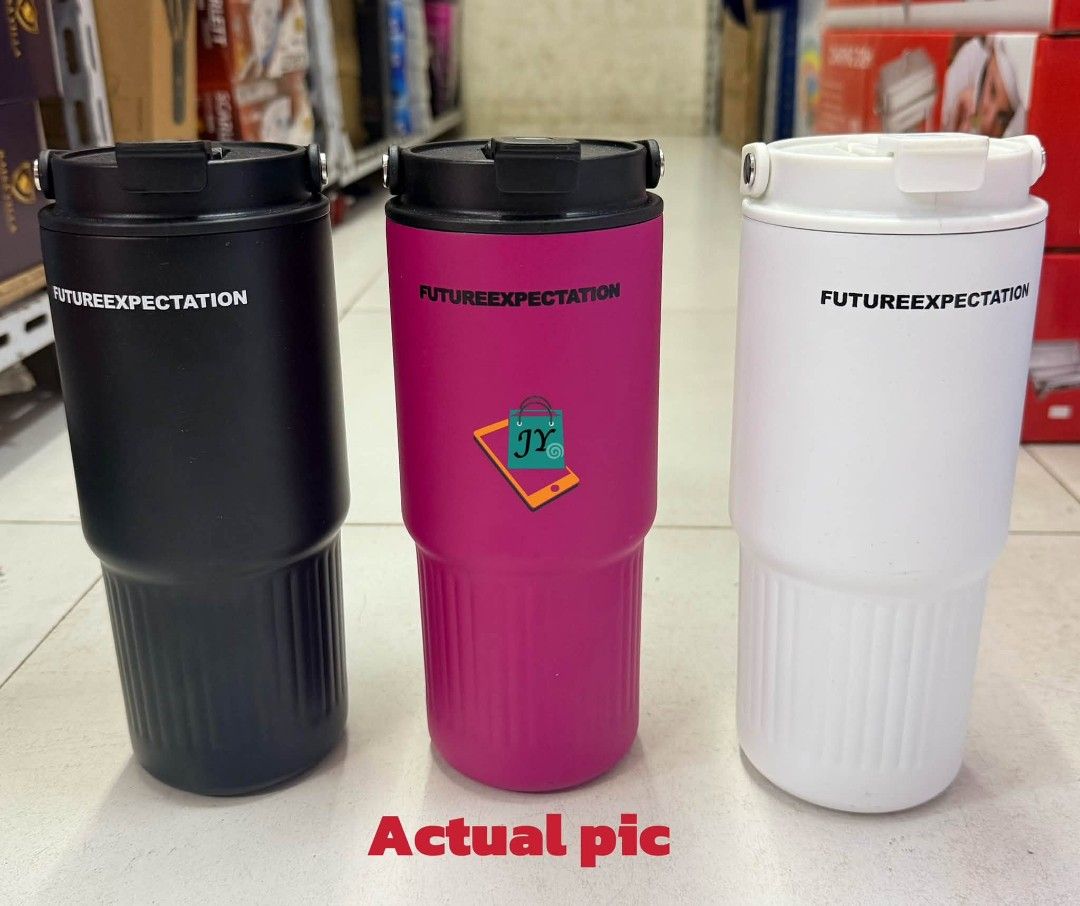 FUTUREEXPECTATION Tumbler with Handle - Black, Pink, White (Category: Water Bottles & Tumblers) located in Manila. Submitted by chaionlineshop (Listing ID 1462994197, Image 1). Description: - FUTUREEXPECTATION Tumblers - Available in Black, Pink, and White - Features a convenient handle - Secure lid for spill-free carrying - Perfect for keeping drinks hot or cold on the go - Comes with its original box.
