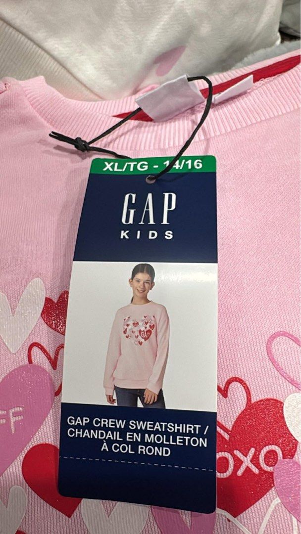 GAP Kids Crew Sweatshirt (Heart Print) (Category: Others Tops) located in Cavite. Submitted by xoxomhai (Listing ID 1463014843, Image 1). Description: GAP Kids Crew Sweatshirt (Heart Print) 💖 ₱1,000 📌 Details: • Brand: GAP Kids • Style: Crew Sweatshirt • Design: White with red/pink heart print • Size: XL/TG (14–16) • Soft & comfy — perfect for everyday wear .