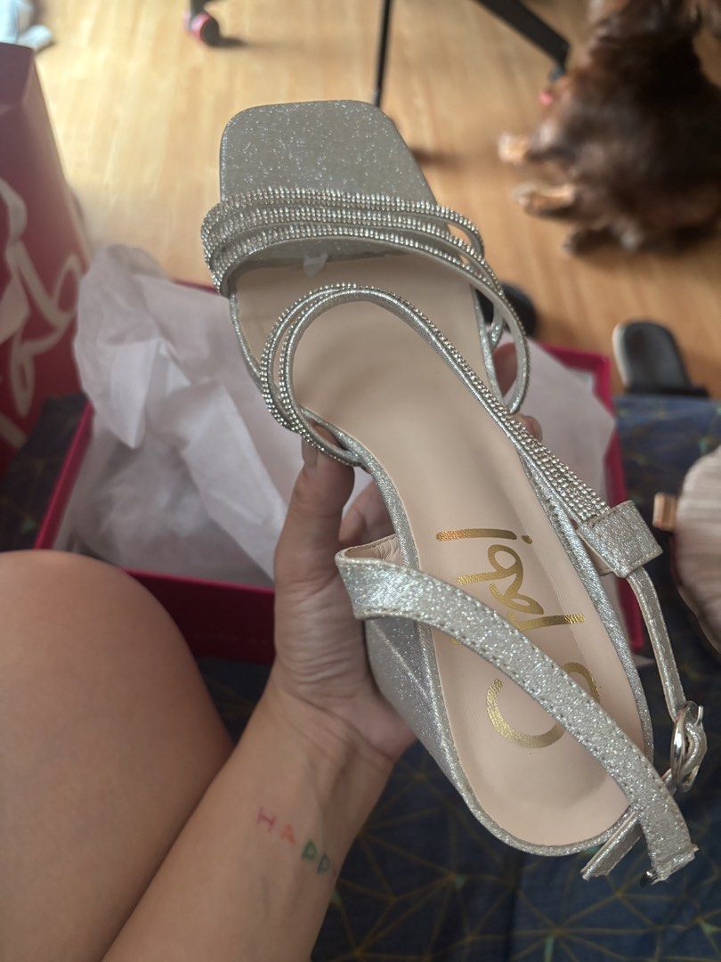 Glitter Platform Heels with Rhinestone Straps (Category: Heels) located in Manila. Submitted by jobithings (Listing ID 1462939186, Image 3). Description: FOR SALE: SILVER GLITTER HEELS ✨ KELVIN HEEL SANDALS Brand: SO FAB 💎 Silver glitter 5” heel 📏 Size 37 (malaki kasi size ni SoFAB kasya hnggng size 8) ✨ Used ONCE 📦 With box + paper bag 💃 Comfortable suotin! 💰 Bought for ₱1,800 🏷️ Selling for ₱1,500 only RFS: Kesa itapon, benta na lang 🤣 S