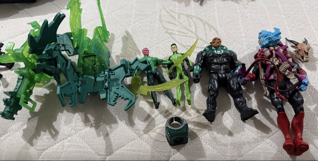 Green lanterns toys Mattel and Hasbro (Category: Action & Battle Toys) located in Mandaluyong City. Submitted by kingstoys (Listing ID 1463025021, Image 1). Description: Green lantern and red lanter toys Accessories included weapons and Green lantern ring..