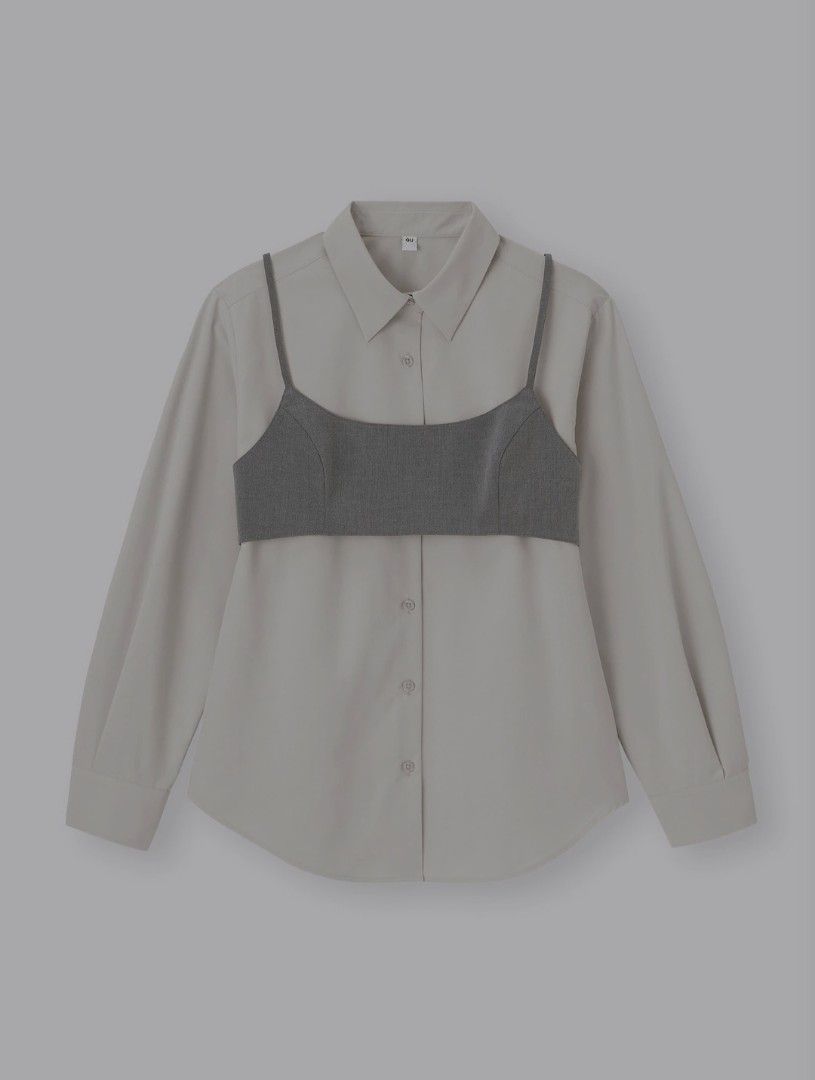 GU 2-piece Bustier and Shirt Set (Category: Shirts) located in Paranaque City. Submitted by mygisellemarie (Listing ID 1462926490, Image 1). Description: •Bought in Osaka (used once only) •Size L, Color Gray .