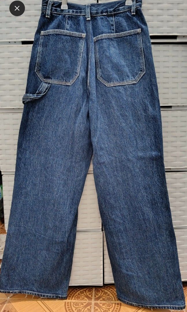 GU carpenter pants (Category: Jeans) located in Quezon City. Submitted by wornthisway_ (Listing ID 1462918790, Image 3). Description: waist: 25 inches length: 39 inches rise: 13 inches leg hole: 9.7 inches dark blue, hard denim, altered waist to fit 25 inches. no when worn. hard to let go but need to declutter 🥹.