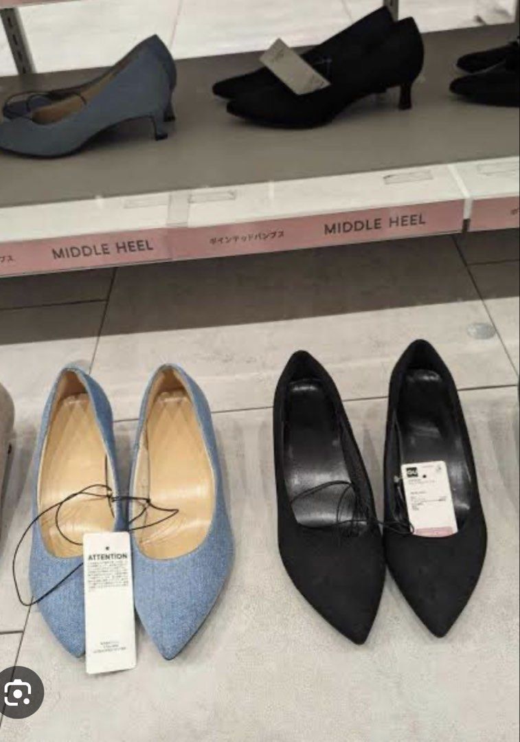 GU Marshmallow Middle Heel Pumps (Category: Heels) located in Paranaque City. Submitted by shopnichoppy (Listing ID 1462954046, Image 1). Description: - Light wash denim material - Chic pointed toe design - Comfortable middle heel height - Easy slip-on style - Versatile for casual or semi-formal occasions - Pairs well with various outfits.