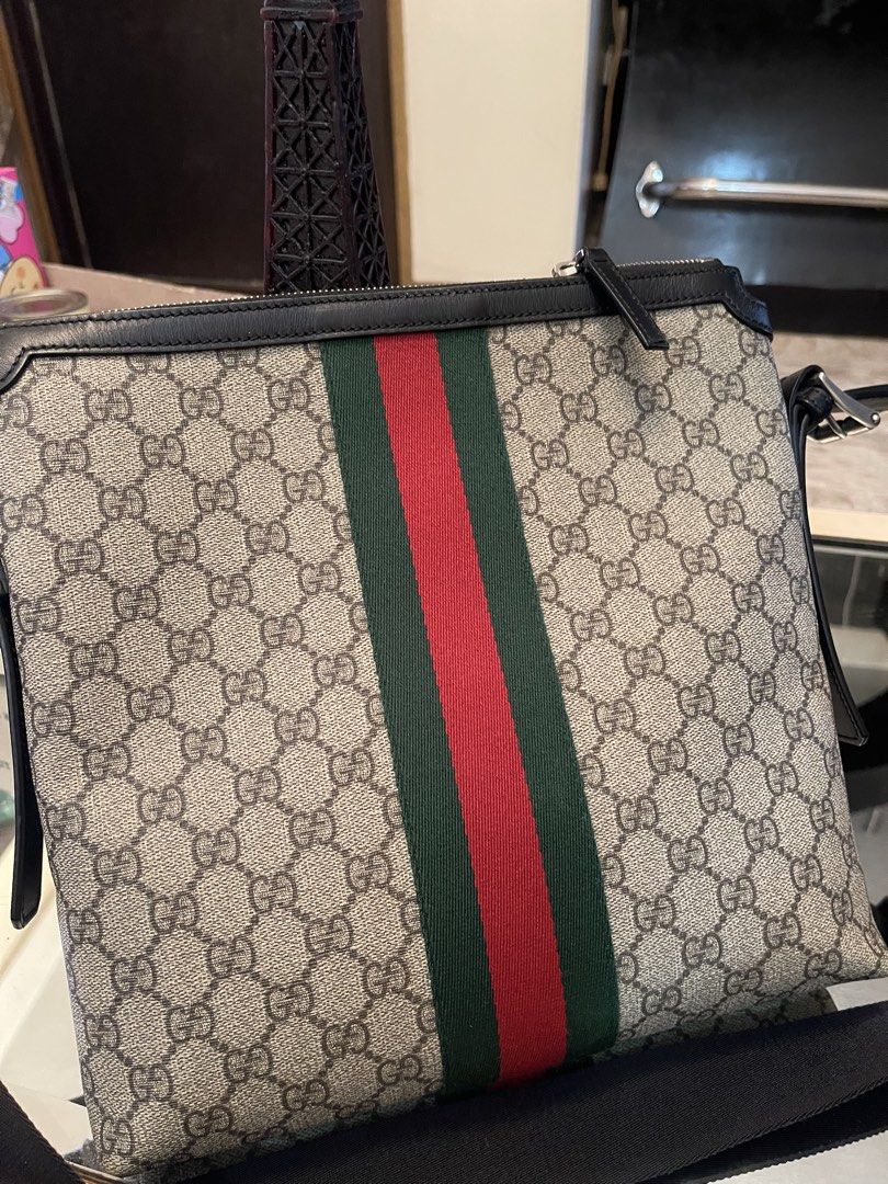 Gucci GG Supreme Web crossbody bag (Category: Luxury Bags & Wallets) located in Manila. Submitted by michaelxalfred (Listing ID 1462904510, Image 2). Description: * coated canvas body with leather trim * adjustable flat canvas shoulder strap * top zip closure * interior zip and slip pockets * beige * Serial Number: 387111 213043 * inclusions replacement dust bag * Please refer to the photos on this product page for a detailed view of the item, in