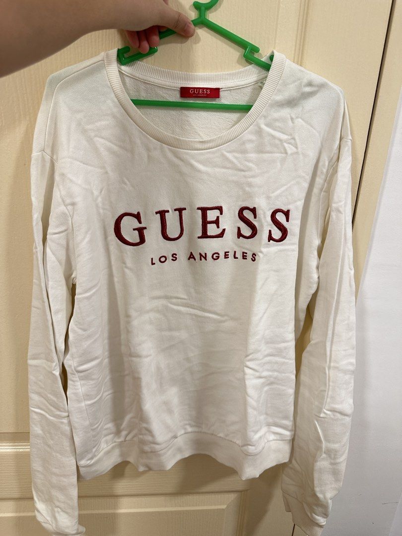 [GUESS] white sweater with red embroidery (Category: Coats, Jackets and Outerwear) located in Cainta. Submitted by m4tchyyy (Listing ID 1463025619, Image 1). Description: 🌀 never worn before 🍀 mop: gcash or bdo 🍀 mod: j&t, ggx, or same day delivery within mm.