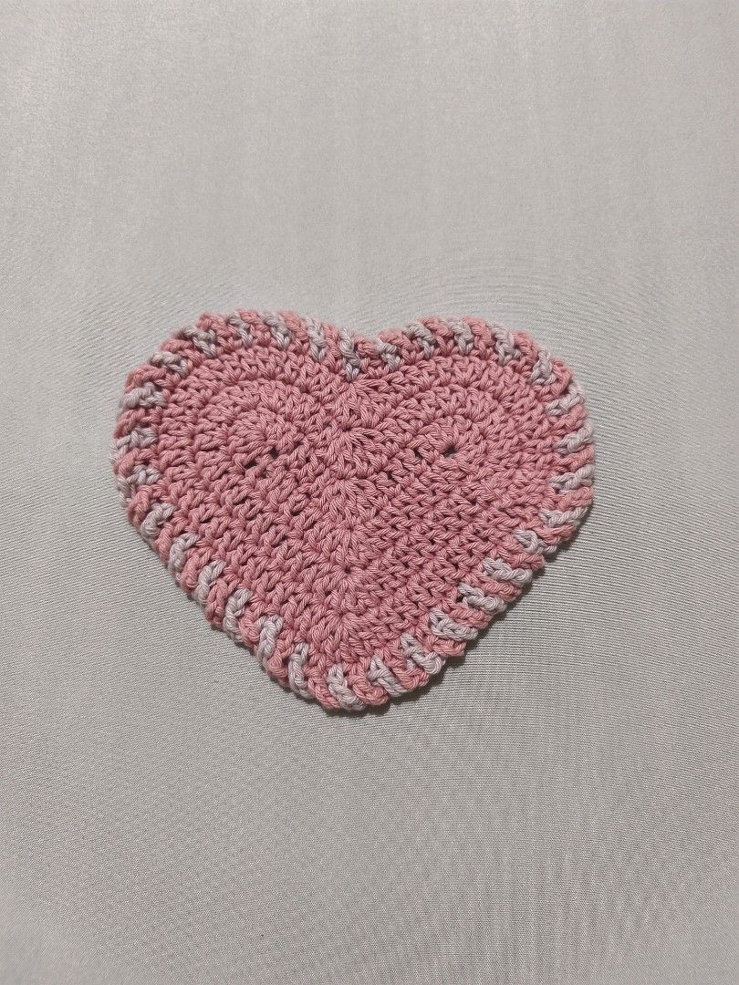 Handmade Pink Crochet Heart Coasters (Category: Coffee & Tea Tableware) located in Mandaluyong City. Submitted by aeriiicrochet (Listing ID 1463026896, Image 3). Description: - Set of 2 (PHP 350) - Size: 5 inches - 100% cotton yarn - Pretty pink with light lavender -This is my only stock & I don't plan on making more anytime soon..