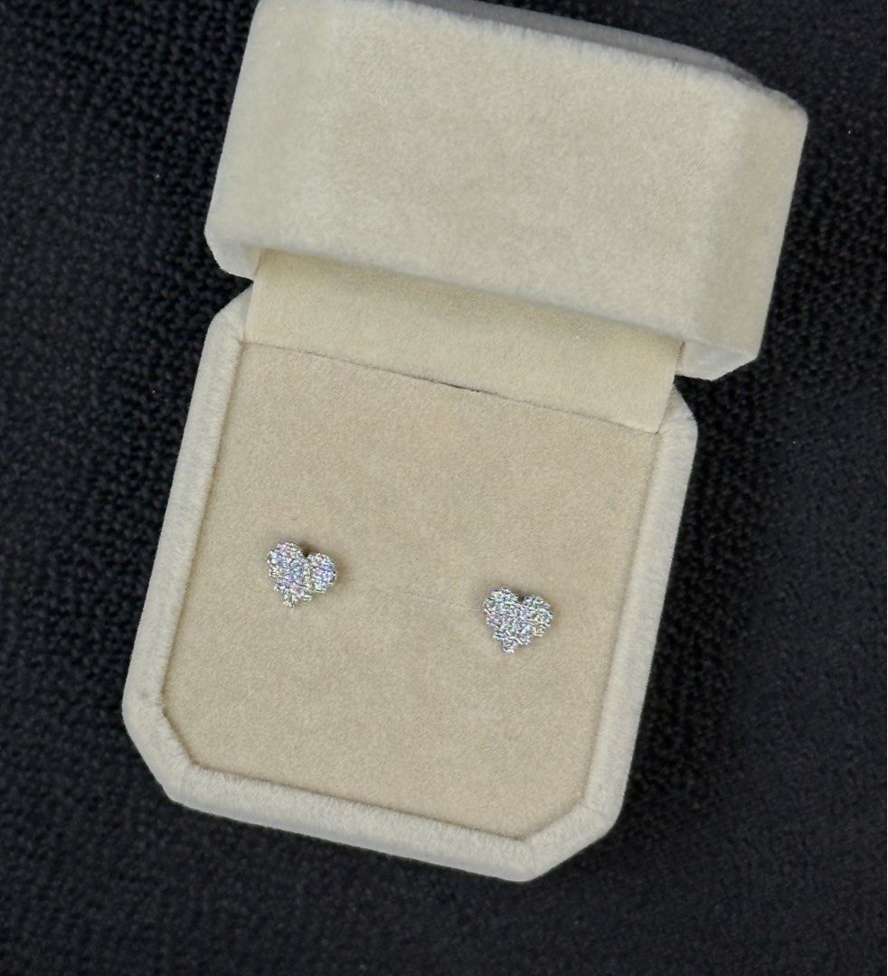 Heart Stud Earrings (Category: Jewelry) located in Manila. Submitted by sittiesell (Listing ID 1463080281, Image 1). Description: •Microne Silver •Cubic Zirconia Diamonds •Hypoallergenic •Non-Tarnish.