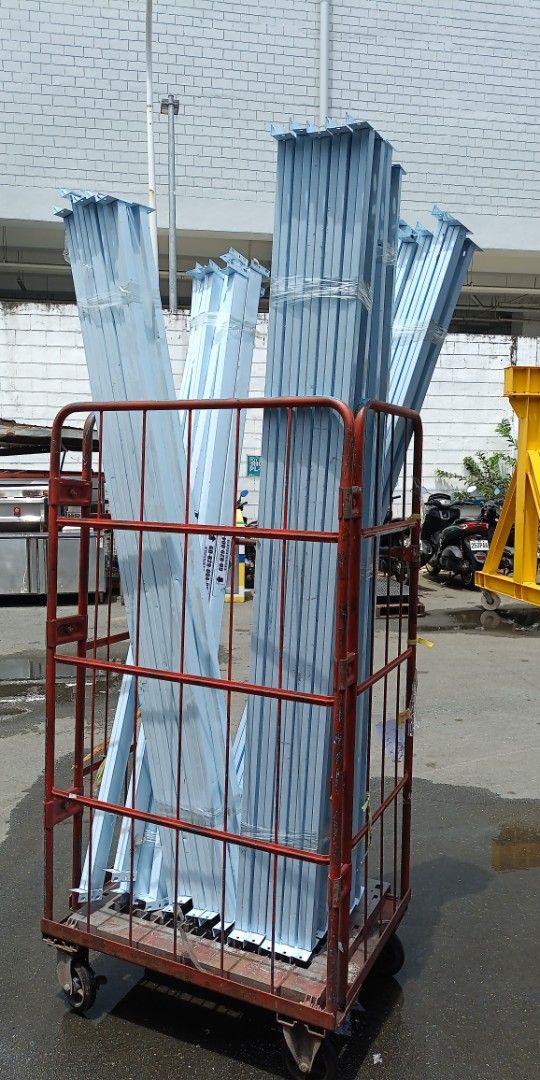 Heavy Duty Metal Shelving Unit Components (Category: Shelves, Cabinets & Racks) located in Paranaque City. Submitted by materesadimasaca (Listing ID 1462888297, Image 2). Description: - Heavy-duty metal shelving components - Includes upright beams and shelf panels - Color: Light blue/grey - Ideal for warehouse, garage, or workshop storage - Stackable design for convenient transport - Multiple units available.