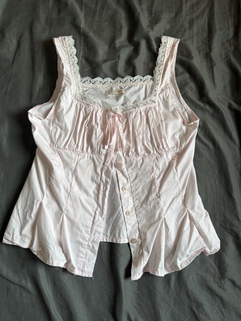 Her Palais lace sleeveless top (Category: Blouses) located in Pasig City. Submitted by katsud0oon (Listing ID 1462949841, Image 2). Description: Used once. See photos for dimensions and when worn photos. Size L but runs small. Can fit small to medium. .
