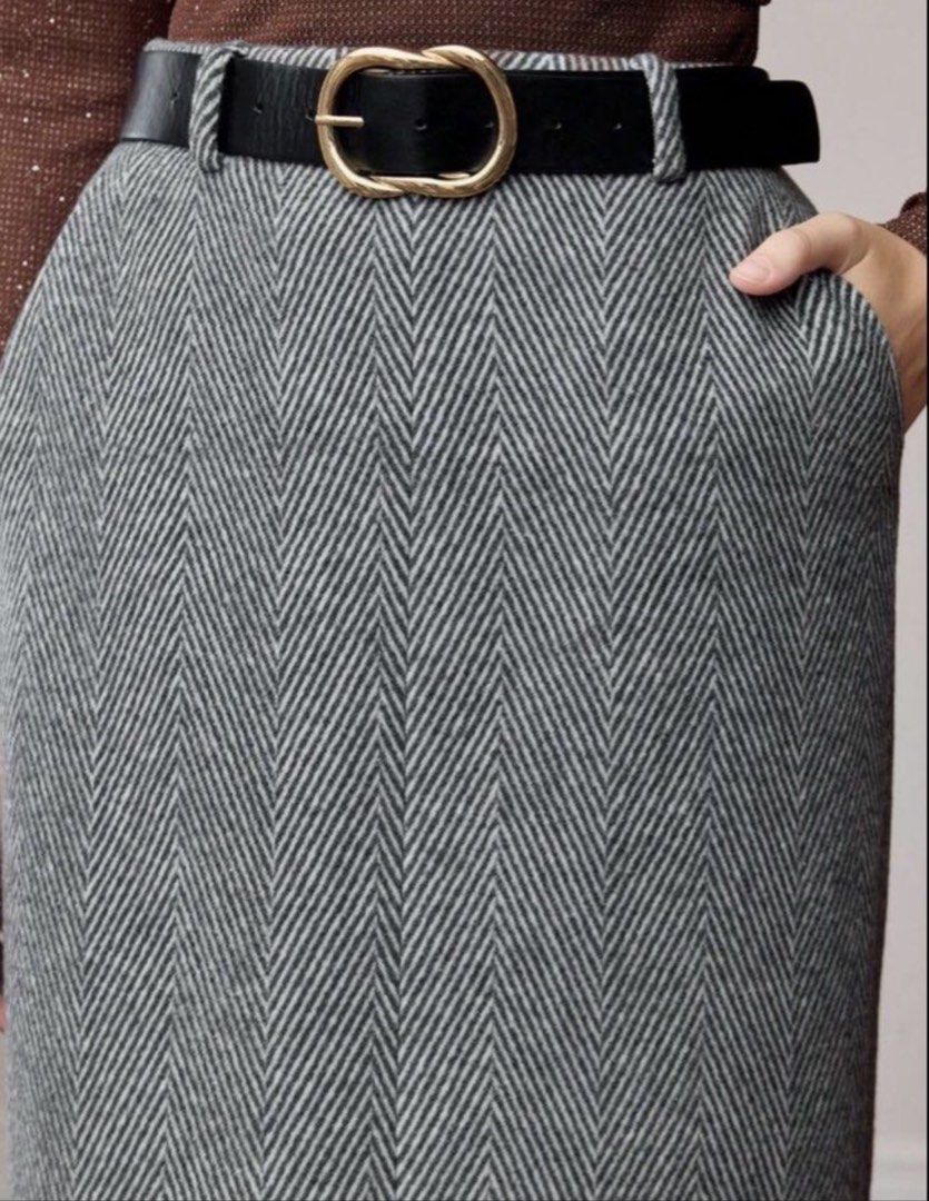 Herringbone Pattern Midi Skirt premium long (Category: Skirts) located in Manila. Submitted by shayne2 (Listing ID 1462937391, Image 1). Description: premium long skirt gray black preloved used once Fits up to 28.
