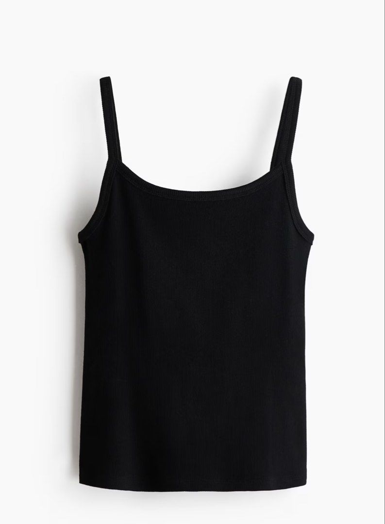 H&M Black Ribbed Cotton Tank Top (Category: Sleeveless) located in Manila. Submitted by chicdistrict.ph (Listing ID 1462972259, Image 2). Description: - Basic black ribbed tank top - Thin spaghetti straps - Simple and versatile - Great for layering or wearing on its own - Stretchy material for a comfortable fit - Looks good with jeans or skirts.