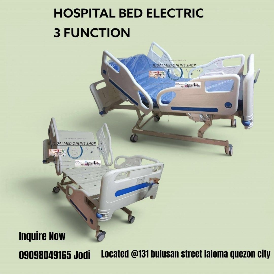HOSPITAL BED ELECTRIC 3 FUNCTION (Category: Medical Supplies & Tools) located in Quezon City. Submitted by judaimedonlineshop23 (Listing ID 1463037720, Image 1). Description: Hospital bed electric 3 function brandnew onhand COD SAME DAY.