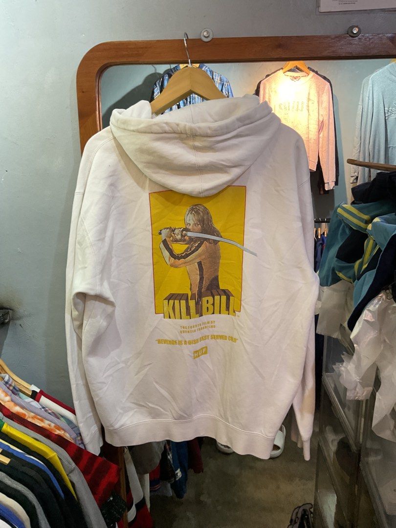 Huf x Kill Bill (Category: Coats, Jackets and Outerwear) located in Manila. Submitted by teampuyat224792 (Listing ID 1463033574, Image 2). Description: brand - Huf x Kill Bill condition - pristine size - fit to large dimes - 22W - 27L issue - yellow stain , pinhole.