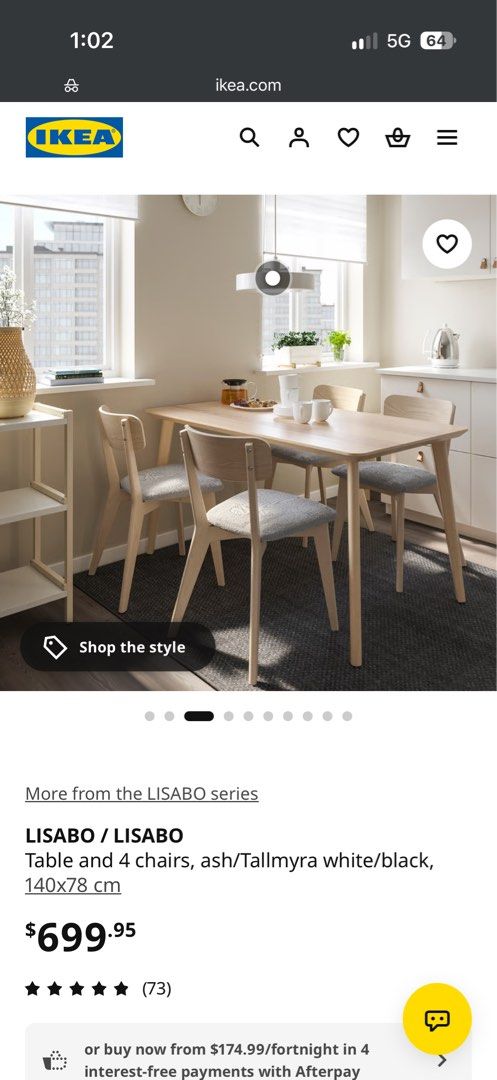 IKEA Lisabo Table and 4 Chair Set (Category: Tables & Sets) located in Paranaque City. Submitted by tenkertangke (Listing ID 1462934367, Image 2). Description: For Sale: Original Price: A. Lisabo Table (Ash) - 12,000 PHP B. Lisabo Chairs (Ash/ Tallmyra white/black) - 4,000 PHP each / 16,000 Set Bought from Ikea last November 2025, barely used. We are a couch couple. Selling as set for 18,000 PHP for sure buyers For pick up at Arista Place, Parana