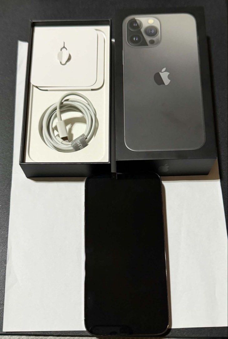 Iphone 13 promax (Category: iPhone X Series) located in Bacoor. Submitted by mailasagenes15 (Listing ID 1463031990, Image 3). Description: *iPhone 13 Pro Max* Color: Graphite Storage: 256 GB Inclusion: Box & C Charging cable Freebee: wired earphone Battery Health: 76 % but it can last up to 1.5 or 2 days No physical, mechanical or digital issues at all Very Smooth, no dent and scratch No history of repair and opening 100% All parts original All f